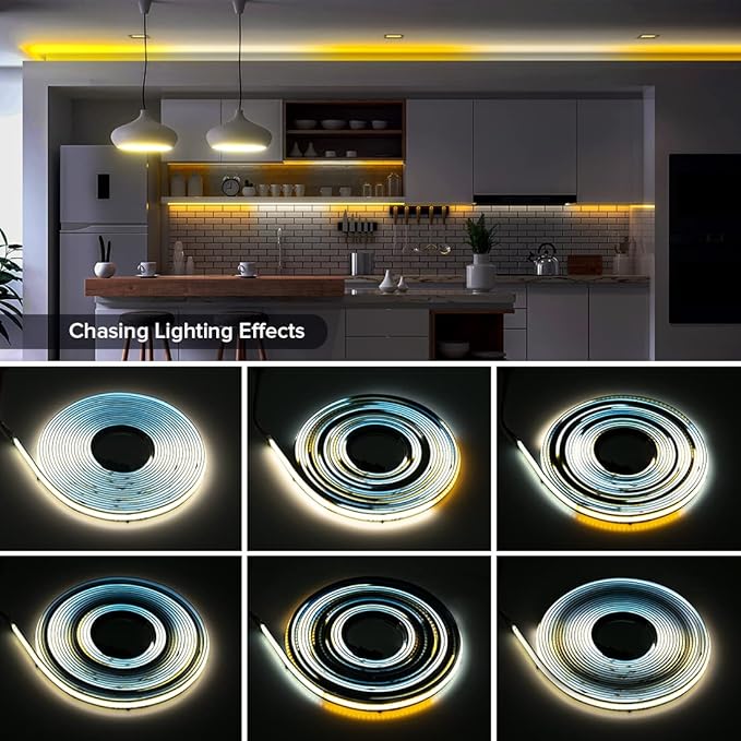 BTF-LIGHTING FCOB Addressable WS2811 IC CCT COB LED Strip Flexible High Density Uniform Chasing White Light 16.4FT DC24V Tunable 3000K-6000K CRI 90+ 576LED/m(No Adapter or Controller)