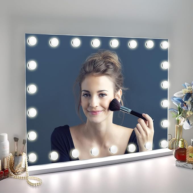 31.5"x 23.6" Vanity Mirror Makeup Mirror with Lights,10X Large Hollywood Lighted Vanity Mirror with 24 Dimmable LED Bulbs,3 Color Modes,Touch Control for Bedroom,Wall-Mounted,White