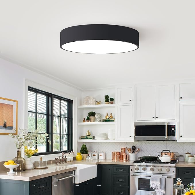 18 Inch Large Flush Mount Ceiling Light Fixture,5CCT Dimmable LED Ceiling Lights, Modern Black Round Lamp Fixture Living Room Bedroom Laundry Room Bathroom