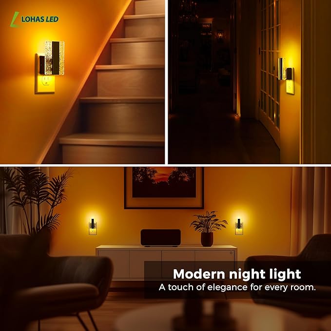 L LOHAS LED Night Lights Plug Into Wall, 2 Pack Night Light with Dusk-to-Dawn Sensor, Dimmable Decorative LED Nightlights, 0-100LM Amber Adjustable Brightness for Bathroom, Hallway, Bedroom,Stairway