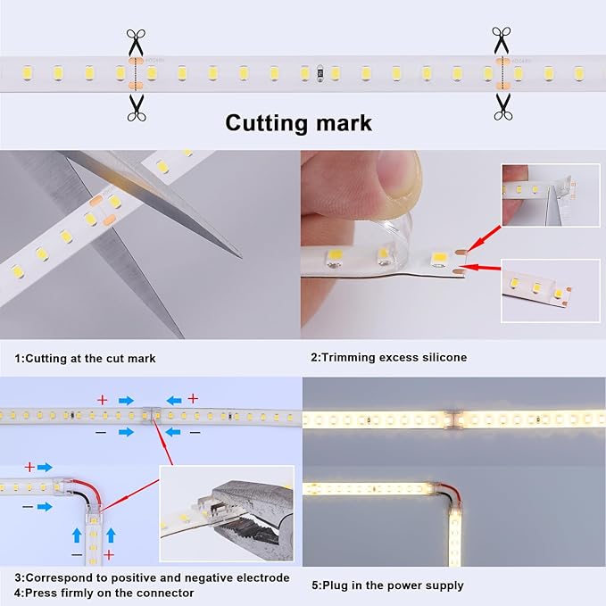 48V Outdoor LED Strip Lights Waterproof, 65.6ft 150W 6000K Cool White Dimmable LED Tape Light Cuttable with Power Supply for Bedroom Ceiling Garden Living Room Commercial House