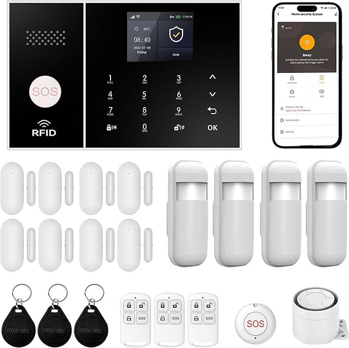 XUK Smart Home Security System,4G/GSM &WiFi Wireless Alarm Kit with Door/Window Sensors,PIR Motion Detectors,App Remote Control,Compatible with Alexa &Google Home,Easy Installation (21pcs Set)