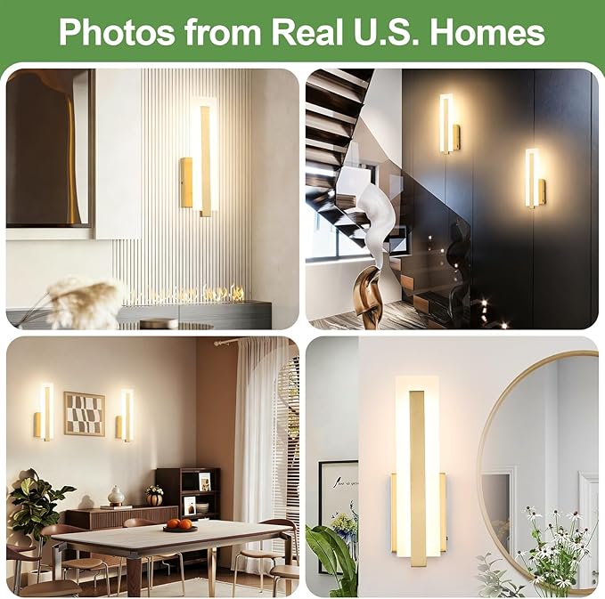 Tipace Hardwired Brass Dimmable Modern LED Wall Sconce 2 Packs 3000K 3500K 4000K 5000K 6000K Indoor Wall Lights Up and Down Wall Mount Light for Living Room Bedroom Hallway Corridor(5CCT)