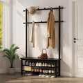 AQIMUELE Coat Rack with Shoe Storage, Wooden Hall Tree with Bench, 11 Hooks and 2-Tier Storage Shelves, 3-in-1, Entryway Bench with Coat Rack (39.3"-Black)