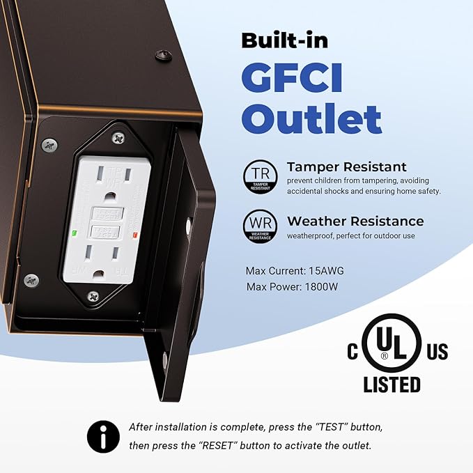 Dusk to Dawn Porch Lights with GFCI Outlet, Outside Lighting Fixtures for House, Oil Rubbed Bronze Exterior Garage Light Fixtures with Gold Trim, Anti-Rust Outdoor Sconce Light for Patio, Coach