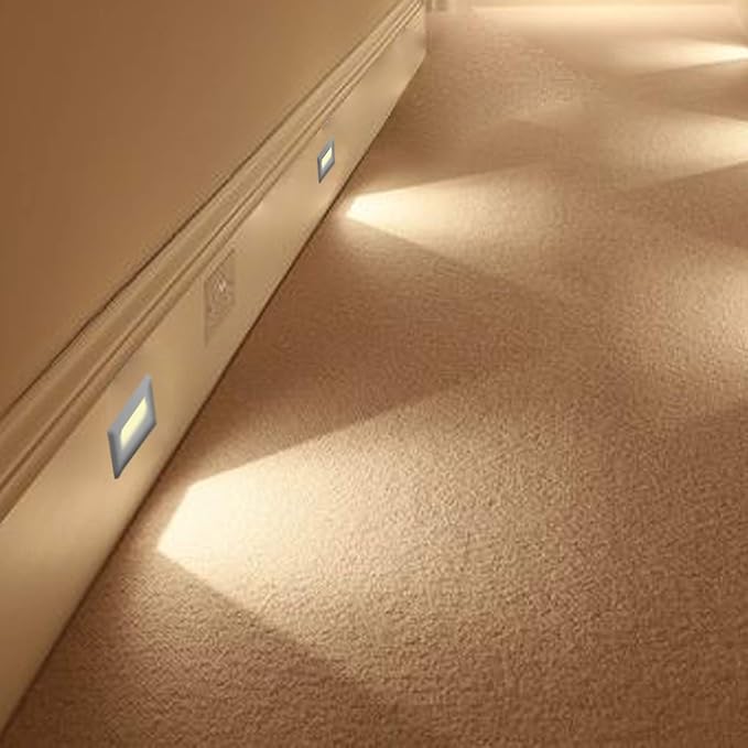 Ciata LED Stair Lights Indoor - Step Lights Outdoor Stair Light 3 Watt, Warm White Stairway Lighting for Outdoor and Indoor Stairs 3000K Concrete, Home Theater Lighting - Silver Finish, Horizontal