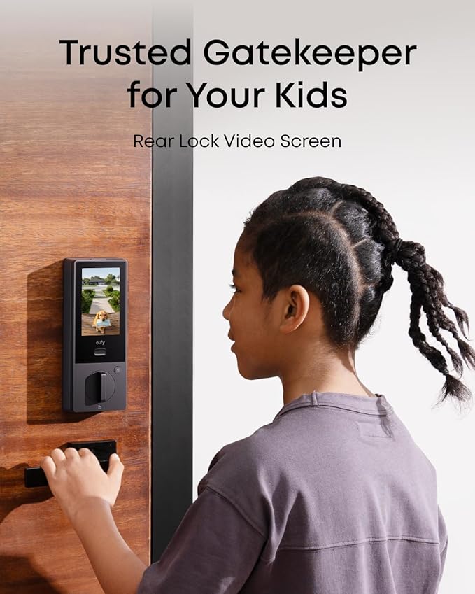 eufy Security Smart Lock FamiLock S3 Max with Palm Vein Recognition, Keyless Entry Front Door Lock, Wi-Fi Keypad Deadbolt+ 2K HDR Doorbell Camera, 16GB Built‑in Storage, BHMA 1, Rear Lock Video Screen