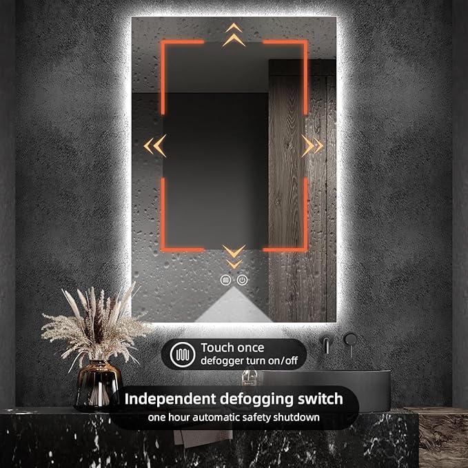 Backlit LED Bathroom Mirror, Infrared Motion Sensor Vanity Mirror with 3-Color Lights, Stepless Dimmable Wall Lighted Mirror with Anti-Fog, Memory, Rectangular (36" H x 24" W)