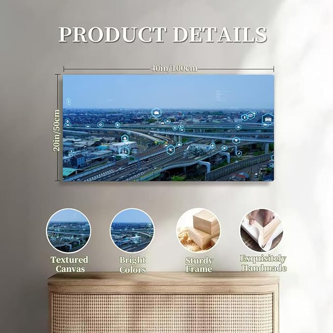 Wibinuki Wall Art Wall Decor Wall Paintings Transportion and technology ITS (Intelligent Transport Systems). for Living Room Bedroom Bathroom Home Decor Can Be Hung Directly 20"x 40"