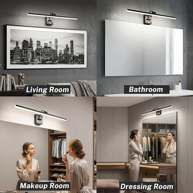 OSYNNIQ Bathroom Vanity Light, 34″ Wall Picture Art Modern Lighting Fixture Over Mirror Dimmable 16W 5000K LED Bar Rotatable Black Waterproof IP44 Wall Sconce for Makeup Shaving