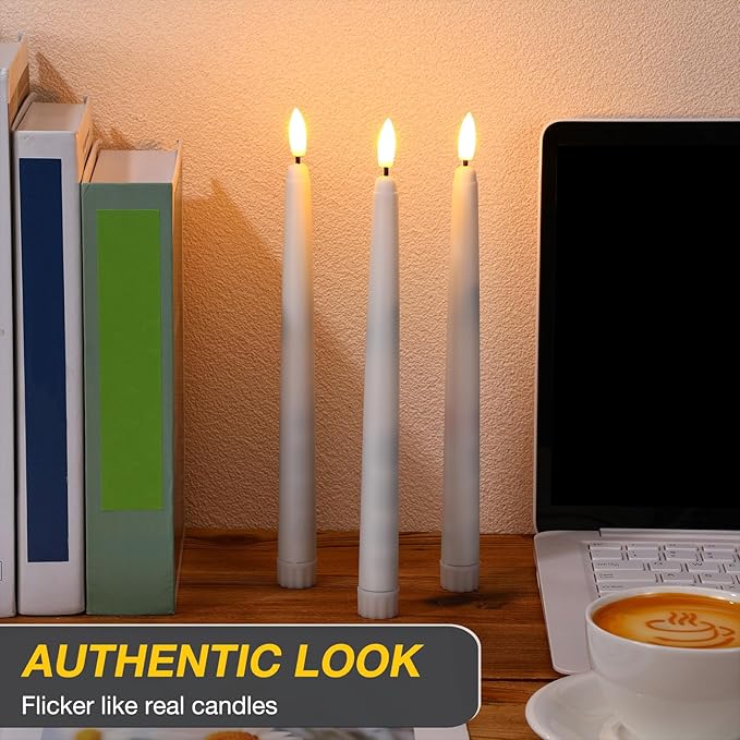 Reginary 50 Pack Flameless Taper Candles with 4 Remote, Battery Operated Flickering Taper Candles 3D Wick Fire LED Faux Wax Warm Lights for Wedding Thanksgiving Christmas Holiday(9.65 Inch)
