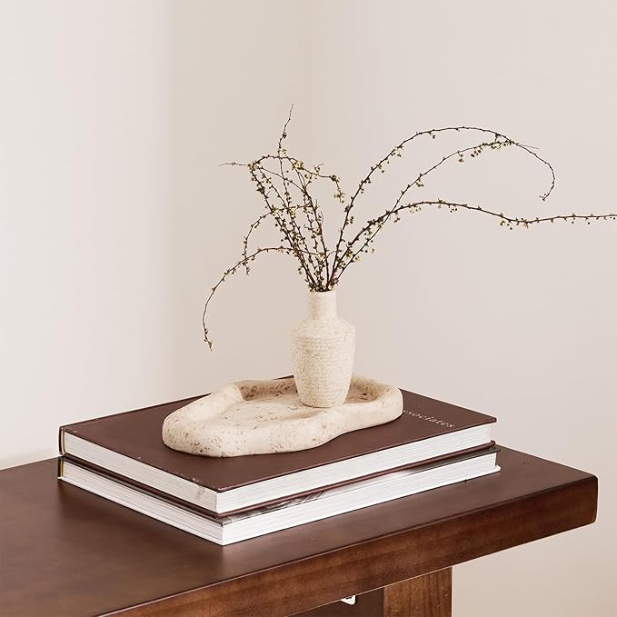 Cloud-Shaped Resin Jewelry Tray, Beige Travertine Vanity Tray for Bathroom Countertop, Trinket Candle Dish, Perfume Holder, Decorative Ottoman Tray for Home Decor Coffee Table Dresser