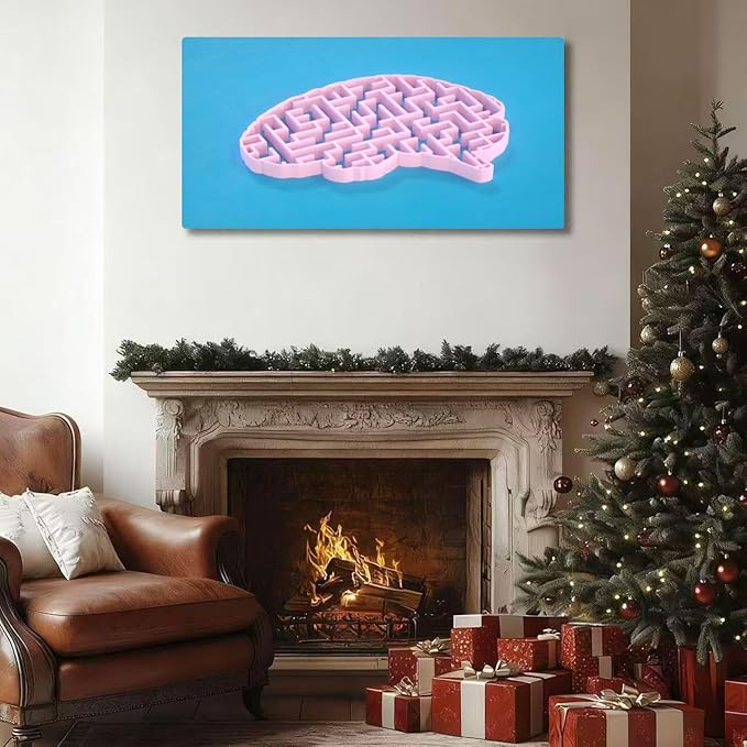 Wibinuki Wall Art Wall Decor Wall Paintings Mental health larinth in brain shape for Living Room Bedroom Bathroom Home Decor Can Be Hung Directly 20"x 40"