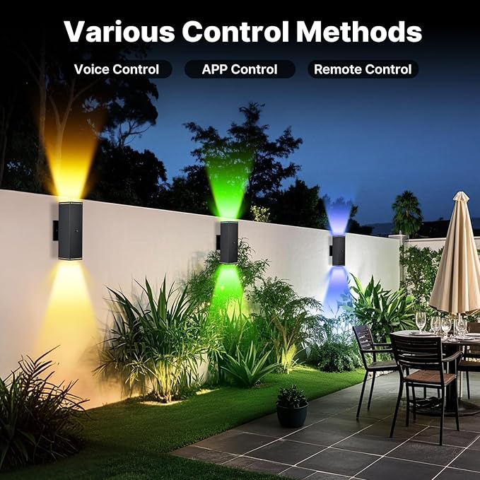 Outdoor Wall Lights 6 Pack, RGBCW Exterior Lighting Sconce,2700K-6500K Dimmable Smart Porch Lights Outdoor for House Patio Garage, Compatible with Alexa/Google Assistant, Bulb Included