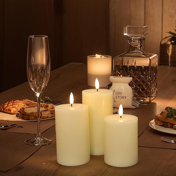 Flameless Pillar Candles with Remote, 3 Pack Battery Operated Real Wax LED Candles, Perfect for Home Decorations Fireplace Table, Ivory