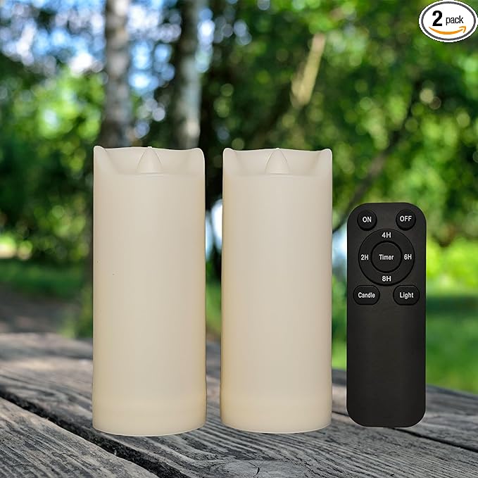 iZAN 2 Pack Flameless Battery Operated LED Pillar Candles with Remote Outdoor Waterproof Flickering Decorative Lights for Halloween Christmas Home Kitchen Décor Wedding Party Event Decorations 2”x5”