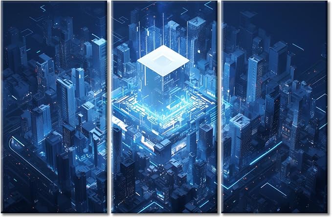 Framed Wall Art AI Advanced Circuitry Painting Canvas Wall Art Smart City Posters Wall Decor for Bedroom CPU Concept Home Decor Giclee Print Gallery Packaging Artwork (42" Wx28 H)