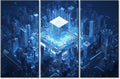 Wall Art for Living Room Large Smart City Painting Framed Abstract Cube Shape Artwork AI Advanced Circuitry Canvas Print for Living Room Bedroom Home Decorations Wall Decor 60"Wx40"H
