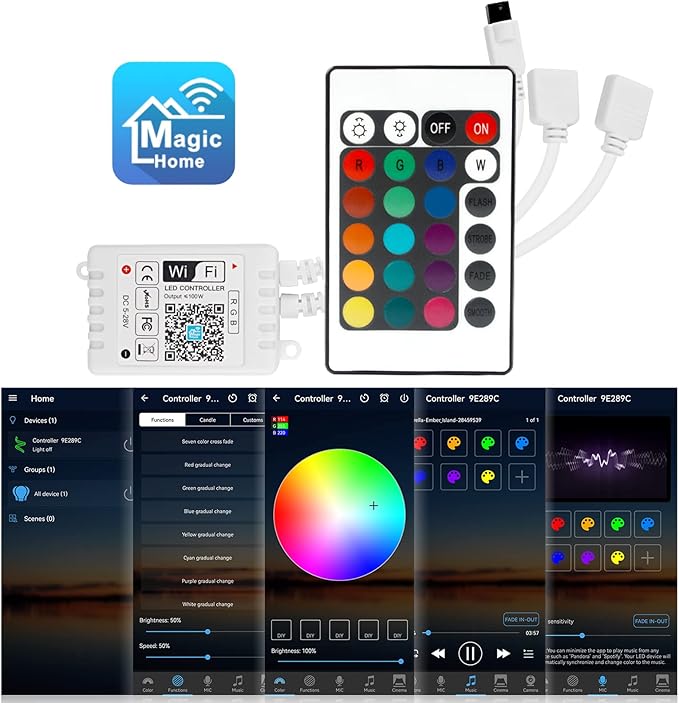 RGBZONE 4PIN WiFi RGB LED Controller, 2-Ports Smart LED Light Strip Controller, DC 5V/12V/24V for SMD 5050 3528 5630 Strip Lights, Compatible with Alexa Google Assistant IFTTT and Siri