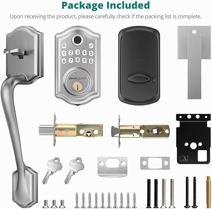 DS10 Pro Keyless Entry Door Lock with Handle Set, Smart Front Door Locks Set, Electronic Keypad, Fingerprint Deadbolt, Bluetooth APP Control, Auto-Lock & One Touch Locking, Satin Nickel