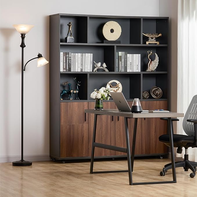 71'' Floor Lamps for Living Room, Tall Floor Lamp for Bedroom with Adjustable Angle Arc Reading lamp, Modern Torchiere Standing lamp with Glass Shade, Knob Switch, Bulb Included, Black
