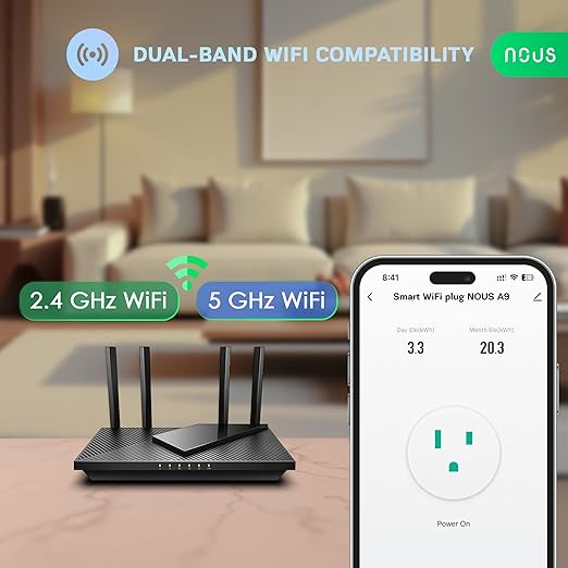 NOUS Wi-Fi Smart Plug 15A, Dual-Band 2.4GHz & 5GHz, Energy Monitoring, Compatible with Alexa, Google Home, Tuya Smart App, Remote Control, Timer, Compact Design, Smart Outlet, 2 Pack