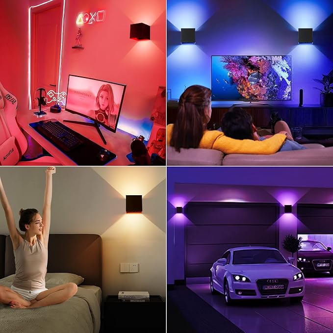 LED Wall Lights for Room Decor, 16 Colors RGB Wall Lamp, Battery Operated Wall Sconce 6000mAh, Rechargeable, Remote Control, Dimmable, Cordless Wall Light for Bedroom Living Room, Black