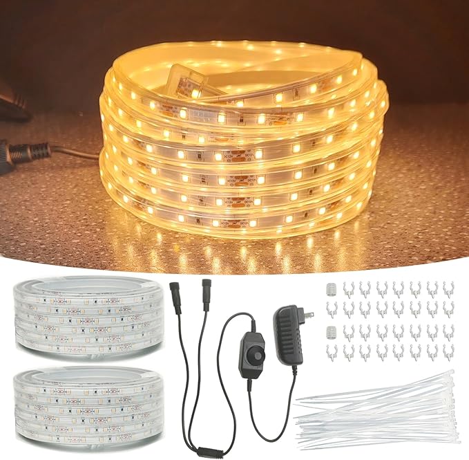 2Pack 50ft LED Rope Lights Outdoor Waterproof, 12V Dimmable Strip Light, Flexible LED Rope Lighting 3000K for Bedroom, Living Room, Backyard, Indoor Outdoor Decor