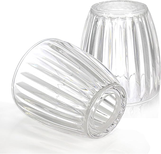 HiBay 2-Pack Lampshades, Clear Striped Bell Glass Shades, Lighting Fixture Accessory Lampshade Cover Replacement, Fit for E12 Base Pendant Lights Table lamp Sconce Chandeliers
