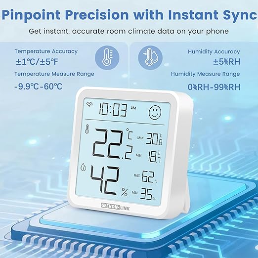 2Pack Indoor Hygrometer Thermometer, Bluetooth WiFi Humidity Temperature Gauge with Large LCD Display, Notification Alert with Max Min Records, Data Storage Export for Room Greenhouse
