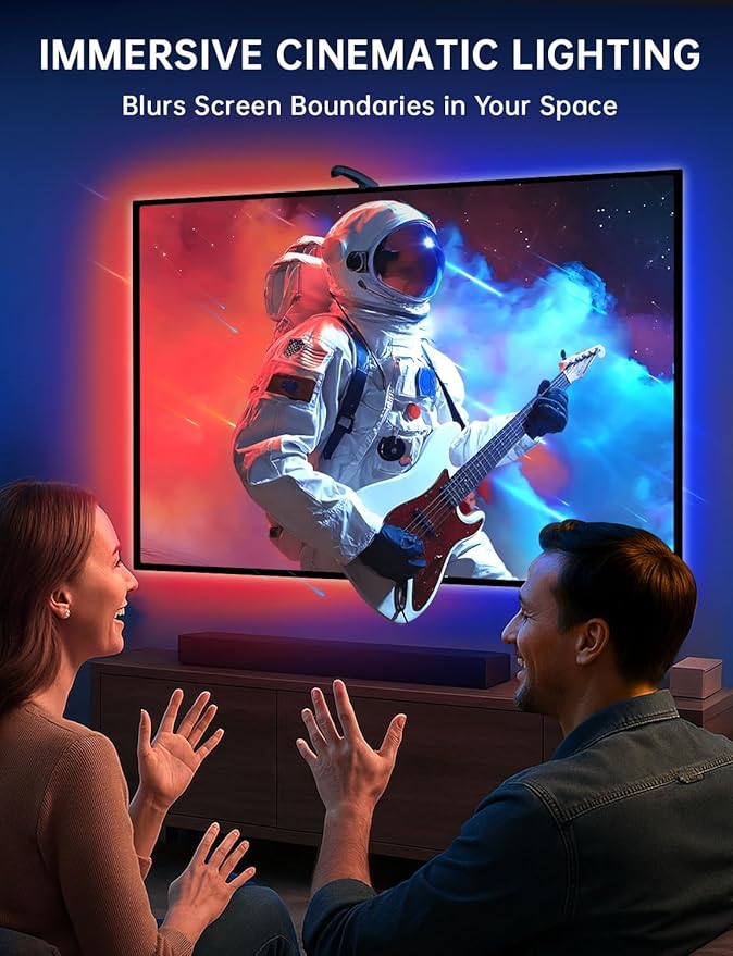 TV LED Backlight with Sensor, LED Sync Lights for TV 55-65 Inch, Smart Camera Sync to Screen, Ambient RGB Strip Lights for Gaming & Home Theater, App Control (14.7ft)
