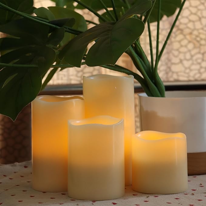 CANDLE CHOICE Battery Operated Flameless Candles with Timer Real Wax Realistic Flickering Electric LED Pillars Decorative Lights for Home Wedding Halloween Thanksgiving Christmas Decorations 4 PCS