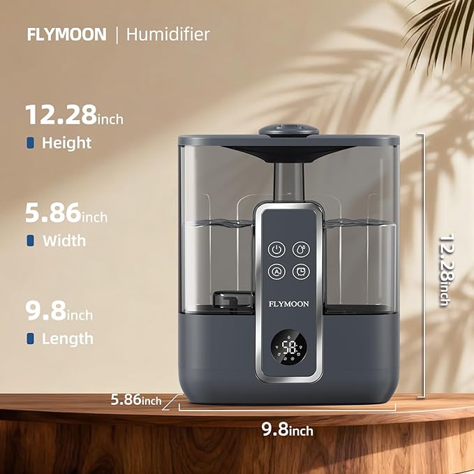 FLYMOON Smart Humidifiers for Bedroom, 5L Top Fill Cool Mist Humidifiers for Large Room, 50H Runtime, 28 dB Quiet,12H Timer, App Control, Ultrasonic Humidifier for Plants, Baby, Indoor, Home, Black