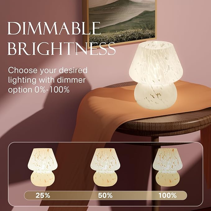 Mushroom Lamp Table Lamp for Bedroom,Small Desk Bedside Lamps for Living Room,Mushroom Decor Cute Mini Modern Mid Century Lamps for Night Stands (White)