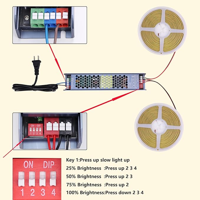 24V LED Strip Light Kit 65.6ft (2 Rolls of 32.8ft), 4000K Natural White Cuttable LED Tape Lights, SMD 2835 300W with Power Supply for Bedroom, Commercial, Kitchen, Living Room Ceiling