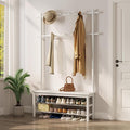 AQIMUELE Coat Rack with Shoe Storage, Wooden Hall Tree with Bench, 11 Hooks and 2-Tier Storage Shelves, 3-in-1, Entryway Bench with Coat Rack (39.3"-Deep White)