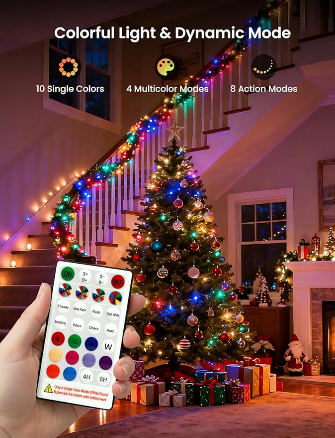 Fairy Lights 32.8FT 400LED, USB Powered Firecracker Cluster String Lights, Multicolor Twinkle Light with Remote, Waterproof LED Light for Christmas Tree Party Bedroom Window DIY Decor