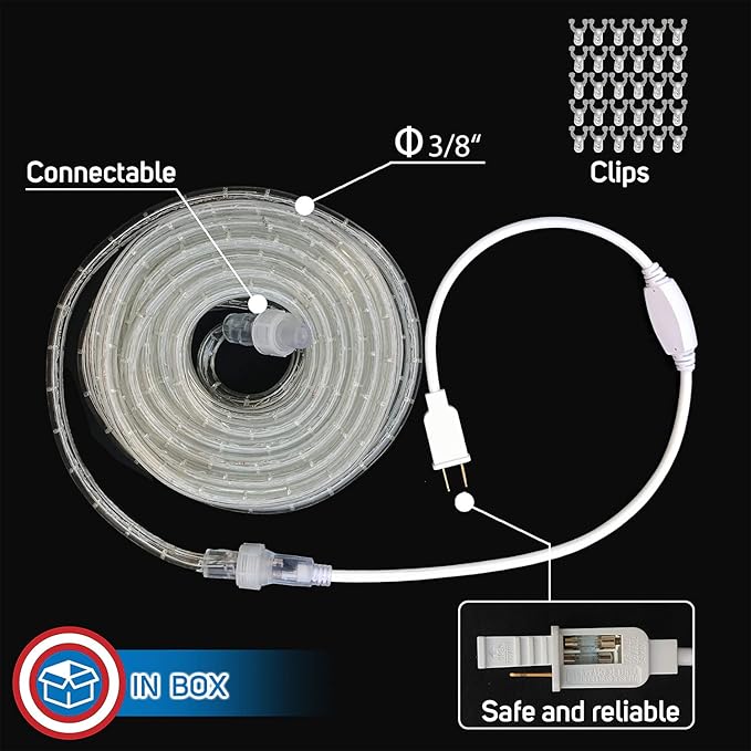 Russell Decor 30ft/9m LED Rope Lights Indoor Outdoor Decorative Lighting for Party Trees Patio Deck Flexible String Lights-Red White Green