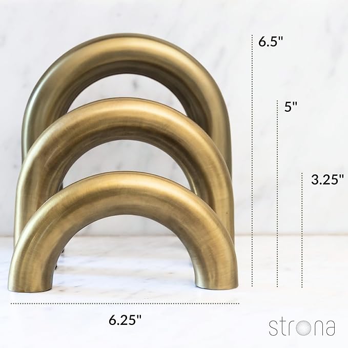 Brass Finish Arch Decor - 3 Piece Organic Modern Home Decor Accent Set for Bookshelf, Coffee Table & Console Styling