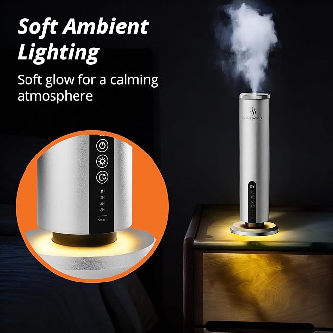 Diffuser Tower Wireless - Essential Oil Fragrance - 1500 SqFt Wide Coverage – Cordless Rechargeable Waterless Aromatherapy, 8-Day Battery, Aluminum Body, Idead Home Office Spa Hotel Bedroom (Silver)