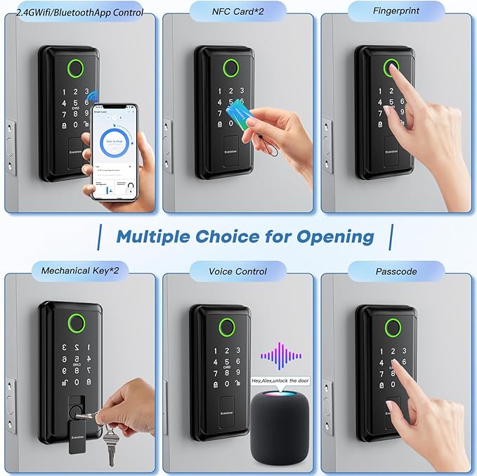 WiFi Bluetooth Keypad Door Lock with Handle,Keyless Entry Door Lock, Electronic Digital Keypad Deadbolt with App, Keyless Entry Fingerprint Lock Auto Lock, Front Smart Door Handle Sets