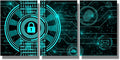 LSIUHWUWI 3 Panel Wall Art Secure Technology Concept Padlock Binary Code Hud Pictures Posters for Living Room Decorations, Connecting Lines Fingerprint Cloud Mail Artwork Ready to Hang, 16x24inchx3