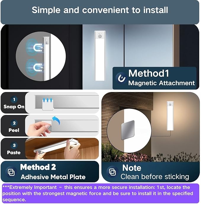 Motion Sensor Under Cabinet Lighting-Magnetic Rechargeable Closet Lights for Kitchen,Stairs,Wardrobe | 3-Color Dimmable LED Under Counter Lighting | Pro Battery Upgrade (2, 12 inch)