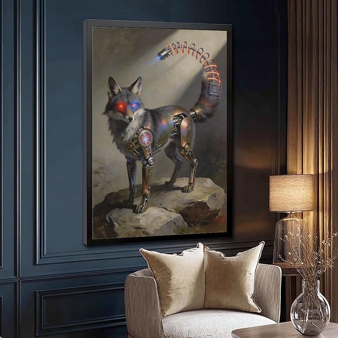 Framed Steampunk Fantasy Wall Art for Modern Living Room TV Wall Futuristic Industrial Style Decor Statement Artwork 24x36in