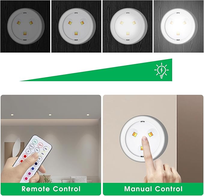 Puck Lights, 13 Colors Changeable LED Puck lightings Battery Powered Dimmable Under Cabinet Lights, Battery Powered Under Counter Lights with Wireless Remote Controls for Kitchen