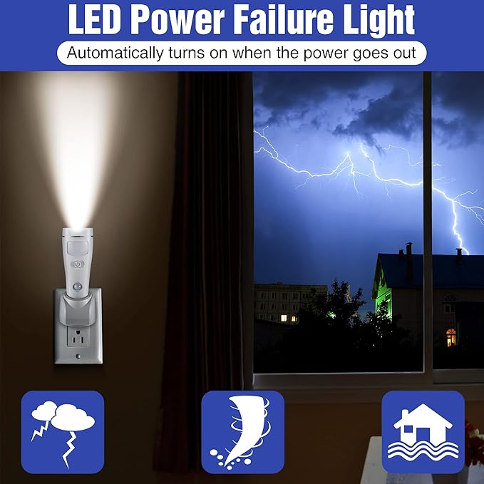 Enhon 4 Pack 4 in 1 LED Emergency Lights for Home Power Failure, Rechargeable Plug in Flashlight Motion Sensor Night Light, Automatic Turn On Power Outage Light for Home Hurricane Supplies (White)