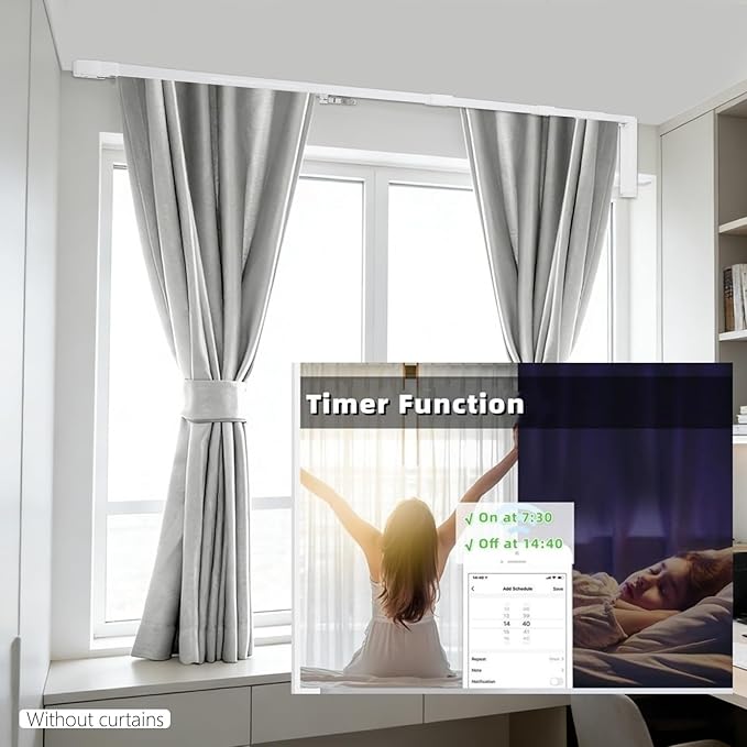Electric Curtain Track, Retractable Motorized Curtains Rod From 7-20ft, Automatic Curtain Opener with Smart/Manual Control, Smart Curtains System for I-Rrail and U-Rail (For 7-20ft)