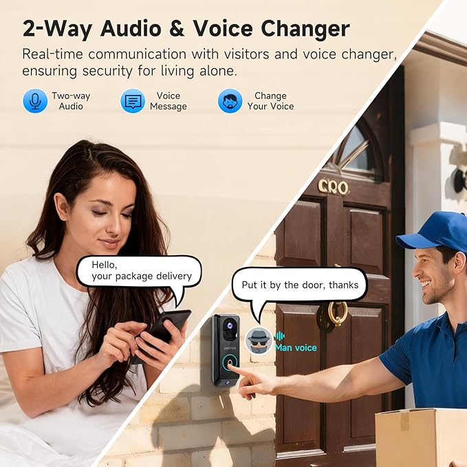 2K Dual Lens Video Doorbell Camera Wireless with Chime, 64GB SD Card, Voice Changer, 2.4G/5Ghz WiFi, Package Protection, 2-Way Audio, Night Vision, Compatible with Alexa