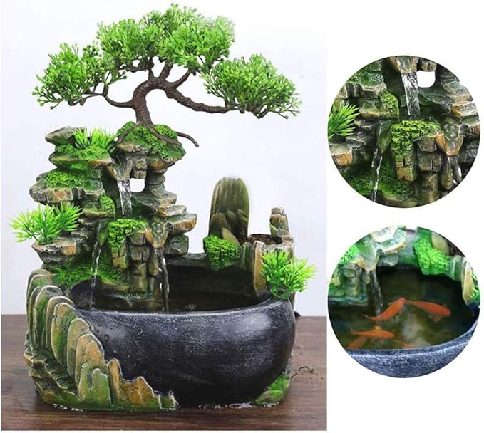 Indoor Water Fountain, Indoor Fountains and Waterfalls with Color LED Light & ON/Off Switch, Small Rockery Stream Tabletop Fountain Waterfall Decor for Home Office Bedroom