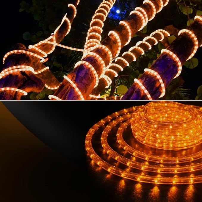 WYZworks 216LEDs, 20ft LED Outside Rope Lights, Waterproof Permanent Outdoor ETL Certified Connectable Clear Tube, Christmas Palm Tree Holiday Decorative Landscape Patio Accent Lighting - Orange